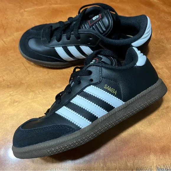 adidas | Shoes | Adidas Sambas Original Black White 3 Stripe Soccer Shoes  Leather Size Kids | Poshmark